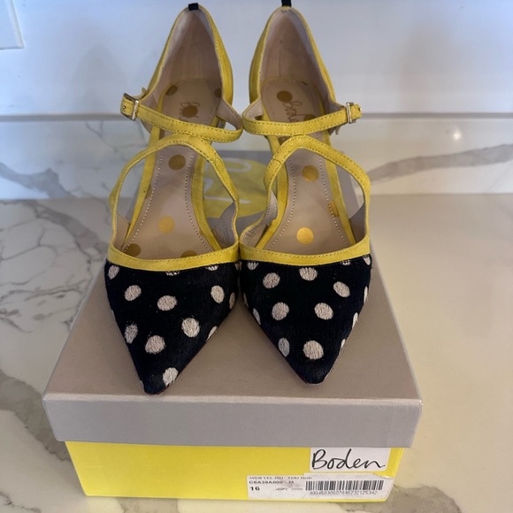 Boden Tisha High Heel Black/White Polka Dot W/ Yellow Suede Size 39 Eu Sz 9 US - Picture 4 of 11